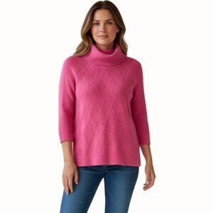 Talbots Mingled Pink Turtleneck Knit Sweater Womens Large Textured Cozy Pullover